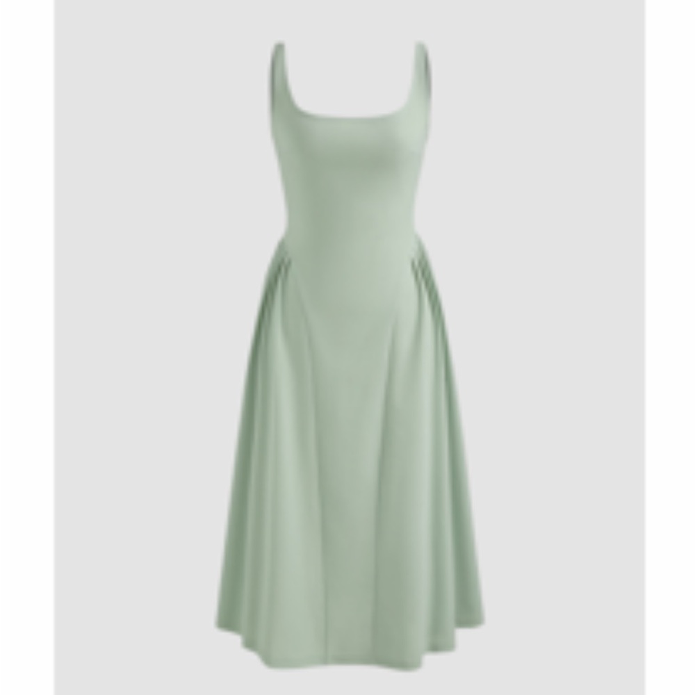 Sleeveless Square-Neck Midi Dress in Sage Green